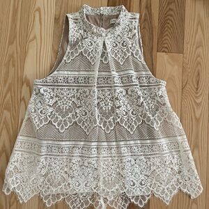 Lace Sleeveless Blouse with Nude Underlay